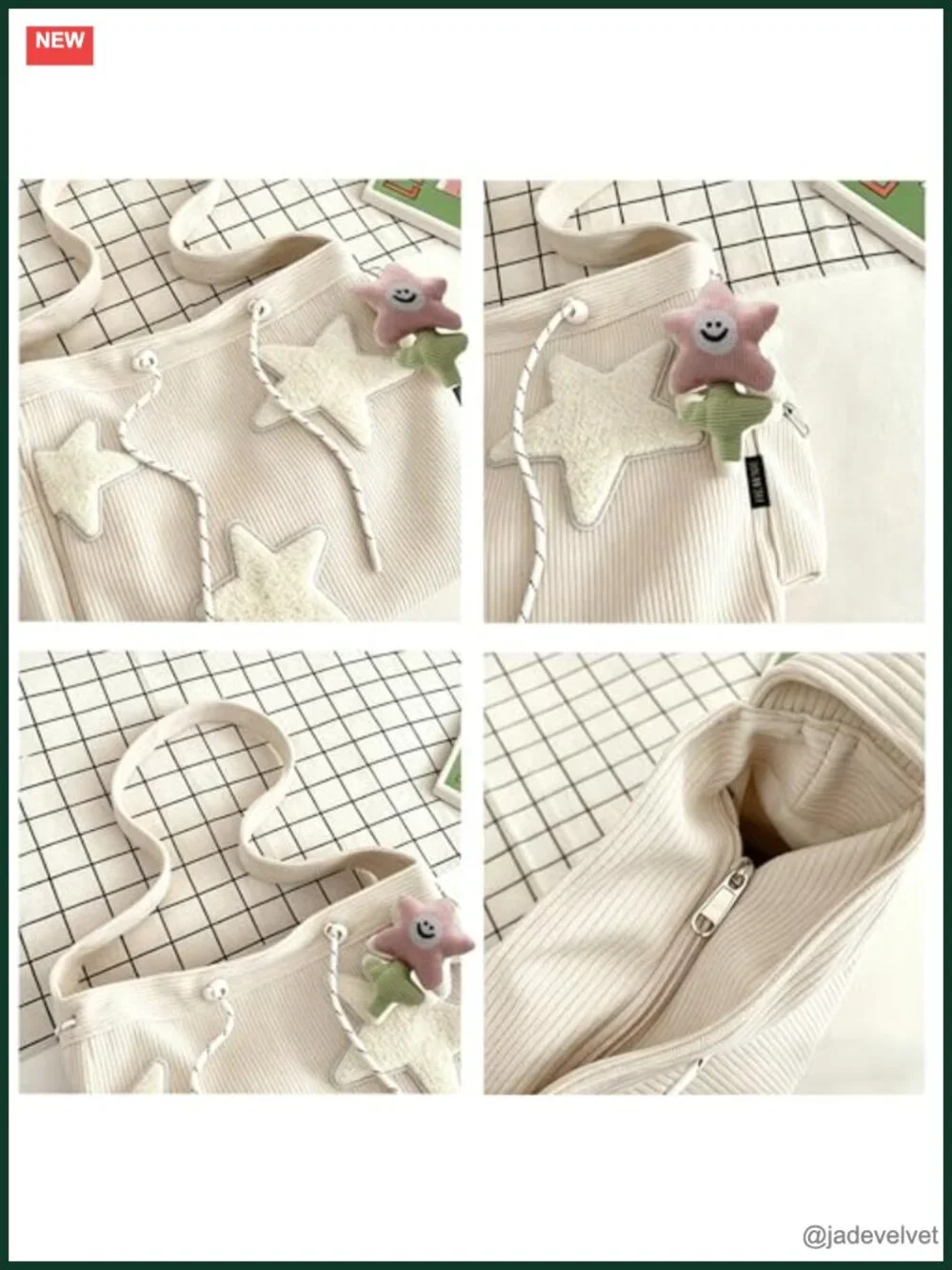 Corduroy Tote Bag with Star Design Crossbody Shoulder Messenger Work Tote Laptop